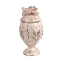 Vintage Pink Lusterware Compote Jar with Birds Gold Trim Decorative Ceramic Candy Dish Gift for Her