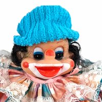 Vintage Handmade Wood Block Clown Doll, Plaid and Pink Outfit, Collectible Toy, Unique Gift