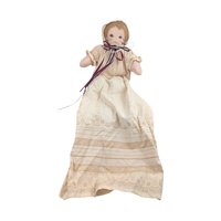 Vintage Handmade Cloth Doll: Long Lace Dress & Bonnet, Folk Art Decor