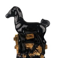 Vintage Black Ceramic Horse Lamp: Gold Accent Equestrian Decor
