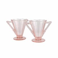 Vintage Creamer and Sugar Set in Pink Glass, Complete Art Deco 3 Piece Tray Set for Coffee Bar or Tea Party