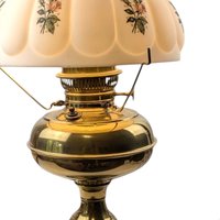 Antique Brass Hurricane Lamp, 21" Electric Lamp, Converted Oil Lamp, Vintage Home Decor, Victorian Lighting, Floral Shade