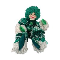 Vintage Handmade Yarn Clown, Green and White Clown Doll, Whimsical Decor, Collectible Clown, Unique Gift