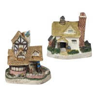 Pair of Vintage David Winter Cottage Ornaments: Buttercup Cottage and Flower Shop (1995)