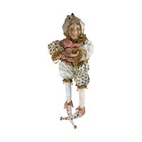 Vintage Pink Gold White Jester Doll, Large Sitting Harlequin Figure, Unique Decor Clown