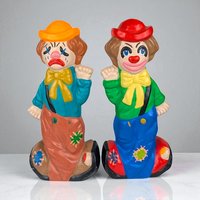 1975 Ceramic Two-Face Clown Bank Pair, Vintage Happy Sad Piggy Banks, Circus Decor