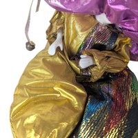 Vintage Gold Purple Jester Doll, Small Harlequin Figurine, Elegant Clown Decor