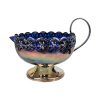 Vintage English Silverplated Blue Glass Creamer Sugar Bowl Set Celtic Design Tableware Gift for Hostess