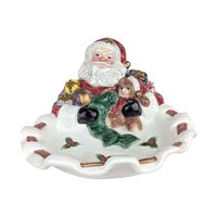 Vintage Fitz and Floyd Santa Candy Dish, Porcelain Christmas Serving Bowl, Holiday Decor