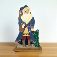 Vintage Hand Painted Santa Figure, Wooden Folk Art Santa, Holiday Decor, Handmade Christmas, Detailed Santa, Unique Christmas Gift