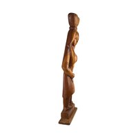 Vintage Hand-Carved Wooden Woman with Bowl Sculpture - 24"  African Art - Tribal Art - Wood Statue