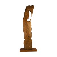 Vintage Hand-Carved Wooden Woman with Palm Frond Sculpture - 27" Tribal Art - Wood Statue - African Art
