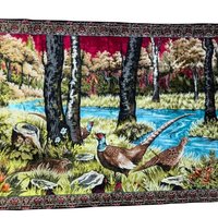 Vintage Pheasant Tapestry Wall Hanging: Bohemian Woodland Scene, Large Wall Art