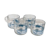 Anchor Hocking Winter Scene Mugs (Set of 4) - Blue and White Christmas Mugs