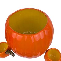 Vintage Ceramic Pumpkin Punch Bowl Set: Tureen, Ladle & 7 Cups - Fall Decor
