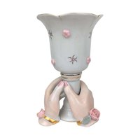 Vintage Ceramic Hand Candle Holders: Pink Roses, Gold Trim, Mid-Century Decor