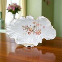 Antique Floral Serving Bowl by Carl Tielsch: German Porcelain with Gold Trim Decor