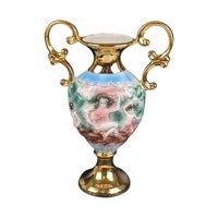Vintage Italian Amphora Vase with Cherubs: Renaissance Style Porcelain Urn with 24K Gold