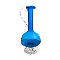 Vintage Mid-Century Modern Blue Glass Decanter: 11-Inch Hand Blown Art Glass Barware