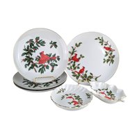 Vintage Lefton Cardinal Christmas Dishes: 6-Piece Porcelain Holiday Set
