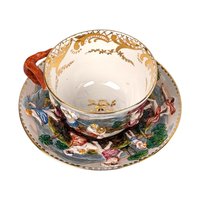 Vintage Capodimonte Cup and Saucer Set with Trinket Dish: Hand-Painted Italian Porcelain