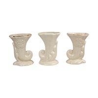Vintage Cornucopia Bud Vases: Cream Ceramic with Pink Roses, Set of 3