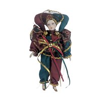 Vintage Porcelain Jester Clown Figurine, 8.25" Sad Clown Doll, Harlequin Decor, Whimsical Gift, Collectible Jester Figure