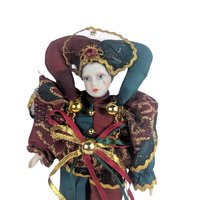 Vintage Porcelain Jester Clown Figurine, 8.25" Sad Clown Doll, Harlequin Decor, Whimsical Gift, Collectible Jester Figure