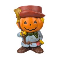 Vintage 1970s Hand-Painted Scarecrow & Jack O'Lantern Figures: Retro Halloween Decor