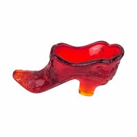 Vintage Amberina Glass Shoe: Floral Bow Art Glass Slipper