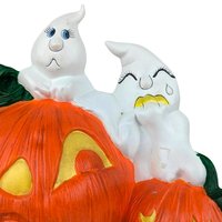 Vintage Hand-Painted Ghost & Jack O'Lantern Figurine: Whimsical Halloween Decor