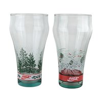 Vintage Coca-Cola Christmas Glasses (Set of 4) - Pine Cone & Tree Design