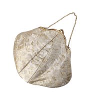 Elegant Vintage Floral Handbag: Cream and Gold Fabric Clutch