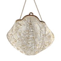 Elegant Vintage Floral Handbag: Cream and Gold Fabric Clutch