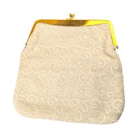 Vintage Beaded Clutch Purse: 1950s Gold Frame Evening Bag