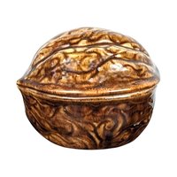 Hand Painted Walnut Trinket Box, Ceramic Walnut Bowl, Signed Bunny, Decorative Box, Unique Gift, Vintage Decor