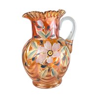 Vintage Fenton Marigold Iridescent Pitcher: Hand-Painted Floral Carnival Glass