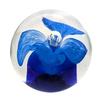 Vintage Glass Paperweight: Blue Flower Center, Floral Desk Accessory (2.25" Round)