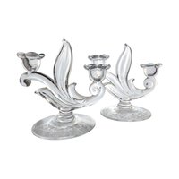 Vintage 1950s First Love Double Candlesticks: Duncan Miller Glass with Etched Floral Design