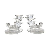 Fostoria Navarre Crystal Candlesticks: Vintage Etched Glass Pair