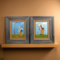Vintage Clown Painting Set: Art, Whimsical Circus Wall Decor 16.25" x 14"