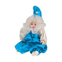 Vintage Porcelain Jester Doll: Blue & White Clown Figurine