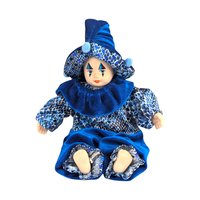 Vintage Blue Harlequin Doll: Porcelain Clown Baby Figurine, Whimsical Home Decor