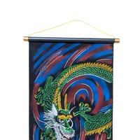 Vintage Japanese Dragon Tiger Velvet Handpainted Scroll Wall Art