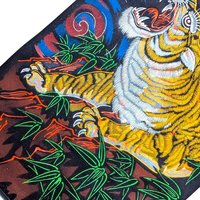 Vintage Japanese Dragon Tiger Velvet Handpainted Scroll Wall Art