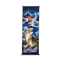 Vintage Japanese Tiger Eagle Velvet Handpainted Scroll Wall Art