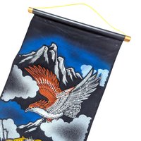 Vintage Japanese Tiger Eagle Velvet Handpainted Scroll Wall Art