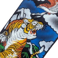 Vintage Japanese Tiger Eagle Velvet Handpainted Scroll Wall Art