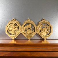 Vintage Homco Musical Instrument Wall Plaques: 1970s Gold Decor, Set of 3