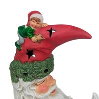 Vintage Ceramic Santa Tealight Holder: Crescent Moon & Elves, 8.5 Inch